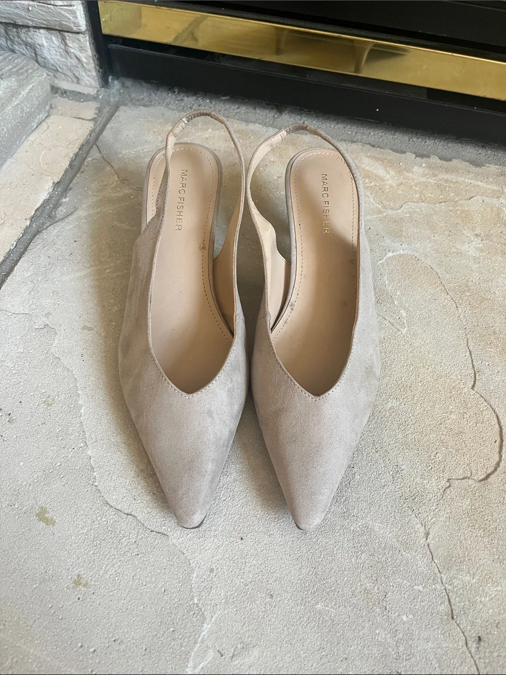 Marc Fisher Taupe Suede Slingback Pointed Pumps Kitten Heels
